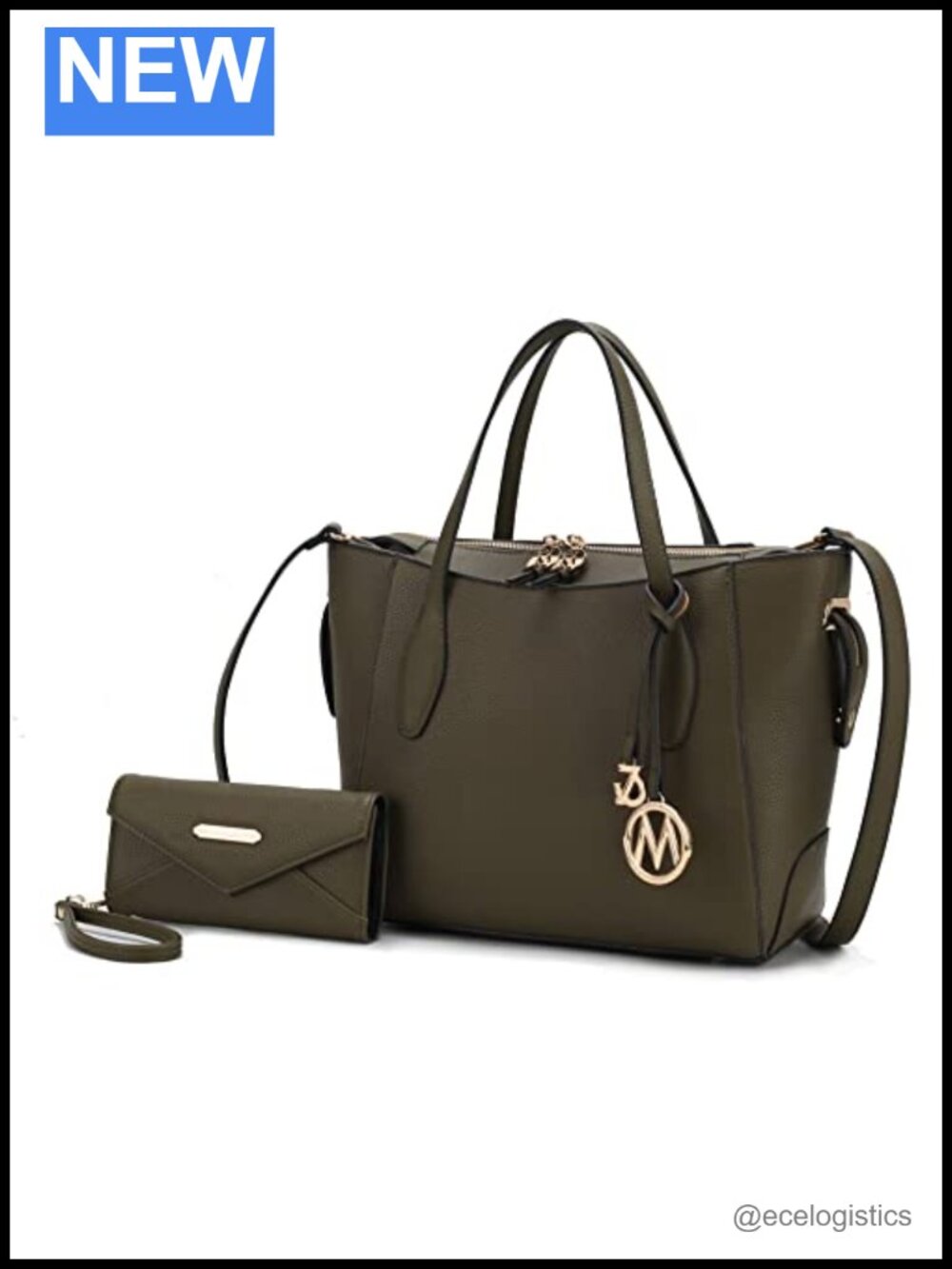 Vegan Leather Tote Bag with Wristlet Wallet, Gold-Tone Hardware, Adjustable